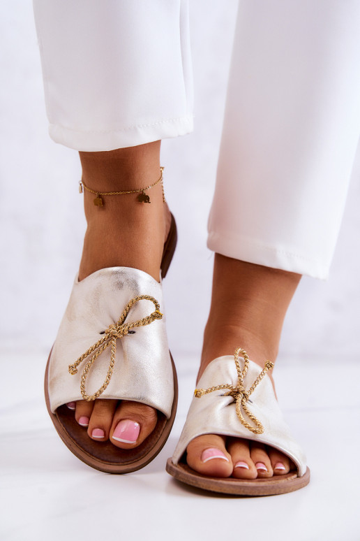 Leather Women's Slippers Nicole 2659/004 White and Gold Leather Women's Slippers Nicole 2659/004 White and Gold