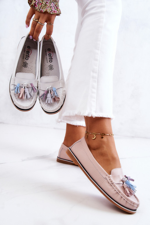 Women's Leather Loafers With Fringes Pink Laressa Women's Leather Loafers With Fringes Pink Laressa