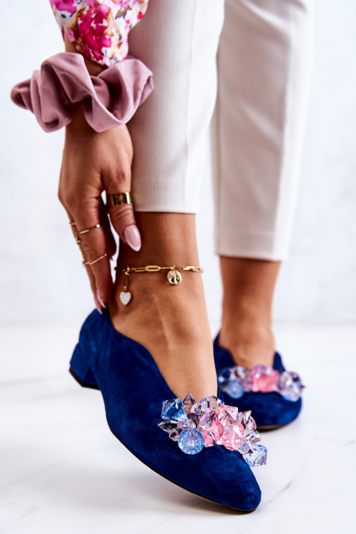 Elegant Suede Shoes With Decoration Navy McQueen Elegant Suede Shoes With Decoration Navy McQueen