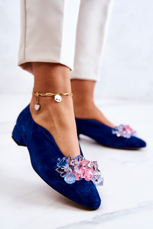 Elegant Suede Shoes With Decoration Navy McQueen Elegant Suede Shoes With Decoration Navy McQueen