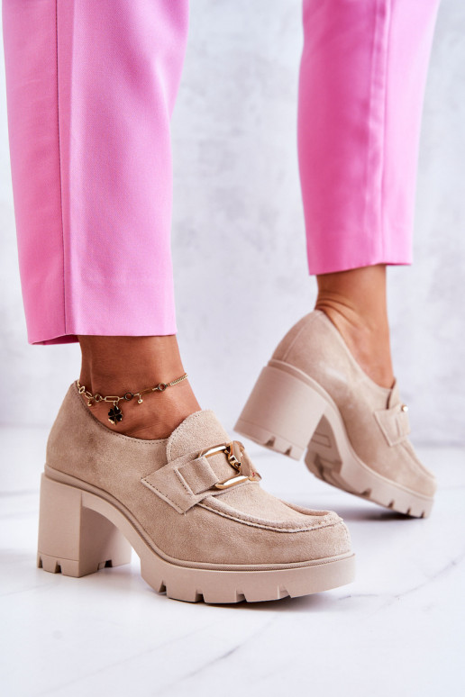 Elegant shoes on a pillar with a golden decoration Light beige Harmell