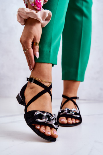 Women's Suede Sandals With A Chain Laura Messi 2365 Black 2