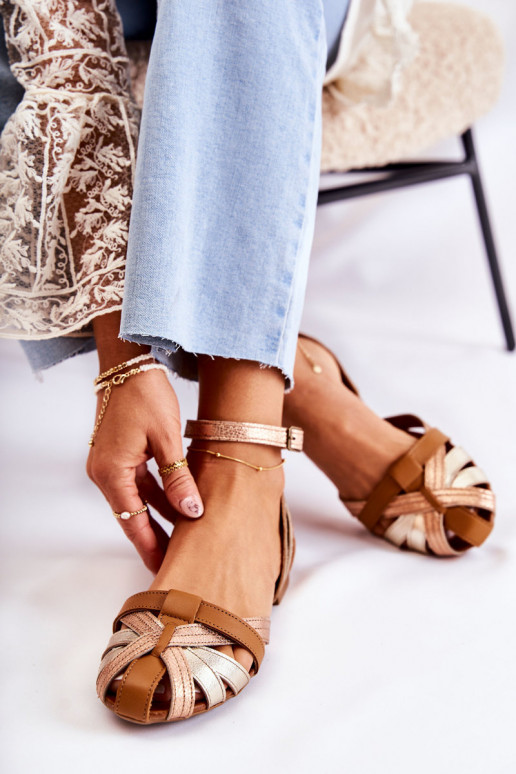 Skórzane Damskie Sandały Maciejka 01924-32 Złoto-Brązowe