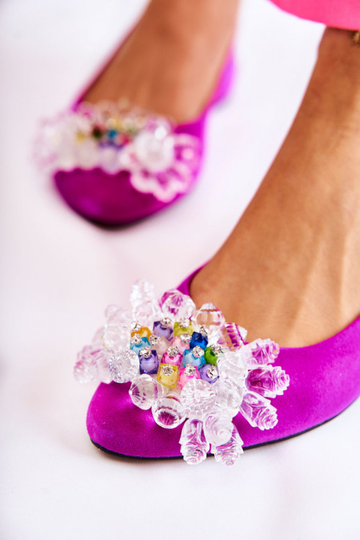Suede Ballerinas On High Heels With Decoration Dark Pink Elena Suede Ballerinas On High Heels With Decoration Dark Pink Elena