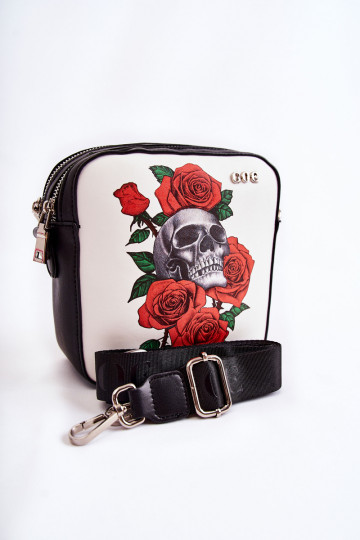 Leather Messenger Bag W Pattern GOE ZNJ012 Black and White 2