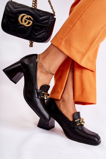 Leather Pumps With Chain Laura Messi 2515 Black 2