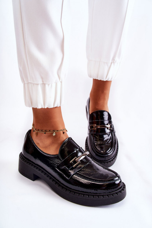 Lacquered Shoes With Silver Ornament Black Hestill Lacquered Shoes With Silver Ornament Black Hestill