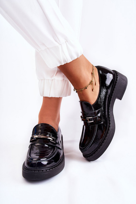 Lacquered Shoes With Silver Ornament Black Hestill Lacquered Shoes With Silver Ornament Black Hestill