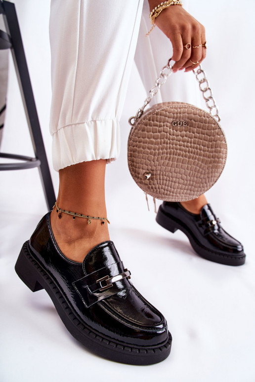 Lacquered Shoes With Silver Ornament Black Hestill Lacquered Shoes With Silver Ornament Black Hestill