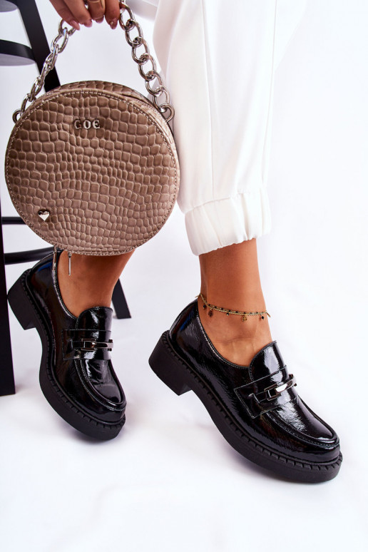 Lacquered Shoes With Silver Ornament Black Hestill Lacquered Shoes With Silver Ornament Black Hestill