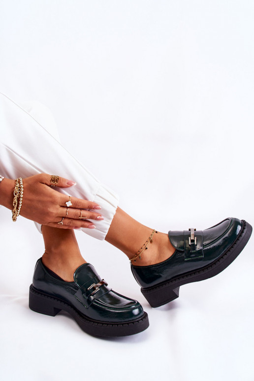 Lacquered Shoes With Silver Ornament Green Hestill Lacquered Shoes With Silver Ornament Green Hestill