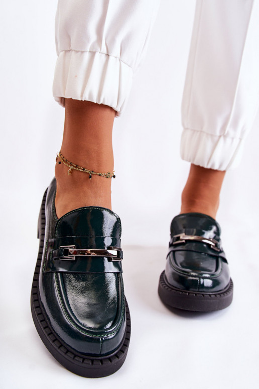 Lacquered Shoes With Silver Ornament Green Hestill Lacquered Shoes With Silver Ornament Green Hestill