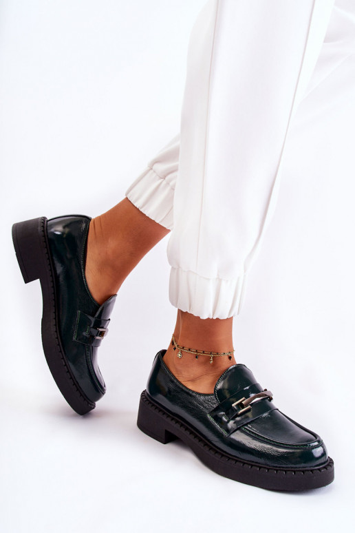 Lacquered Shoes With Silver Ornament Green Hestill Lacquered Shoes With Silver Ornament Green Hestill