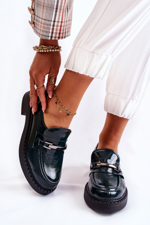 Lacquered Shoes With Silver Ornament Green Hestill Lacquered Shoes With Silver Ornament Green Hestill