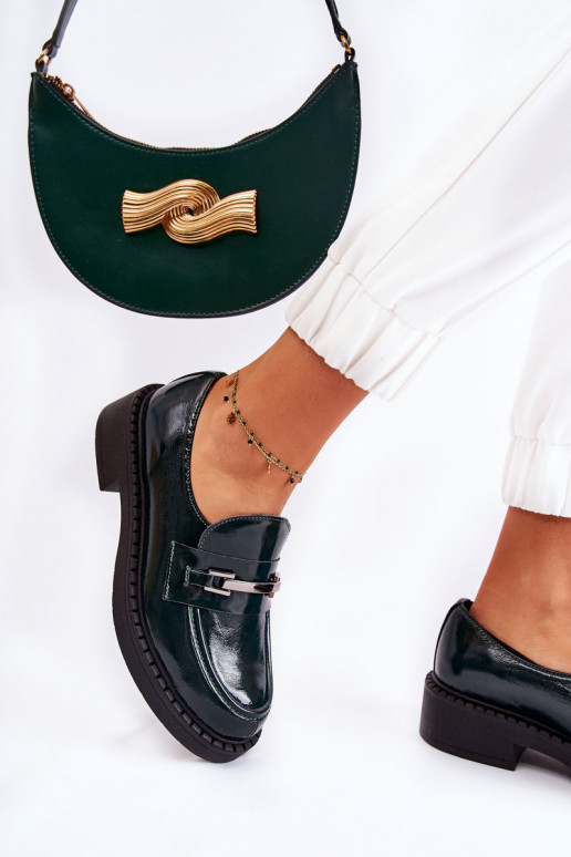 Lacquered Shoes With Silver Ornament Green Hestill Lacquered Shoes With Silver Ornament Green Hestill