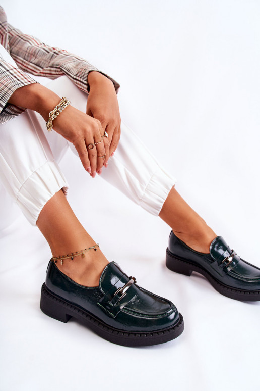 Lacquered Shoes With Silver Ornament Green Hestill Lacquered Shoes With Silver Ornament Green Hestill