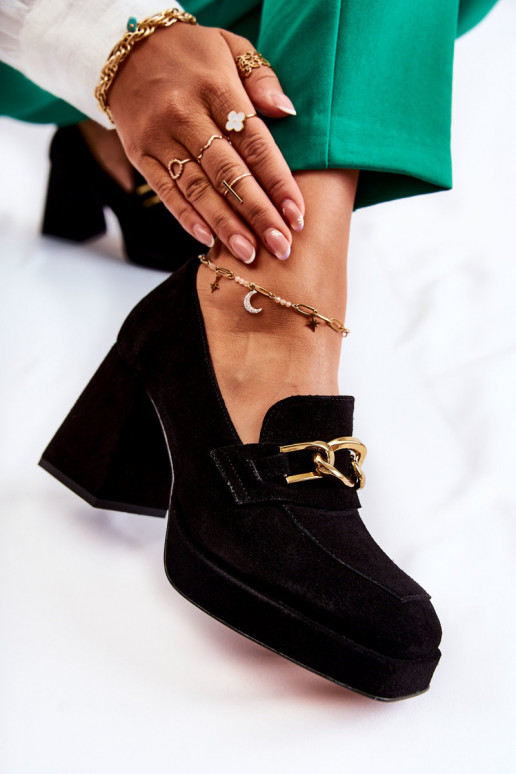 Suede Pumps With A Decorative Chain Laura Messi 2444 Black Suede Pumps With A Decorative Chain Laura Messi 2444 Black