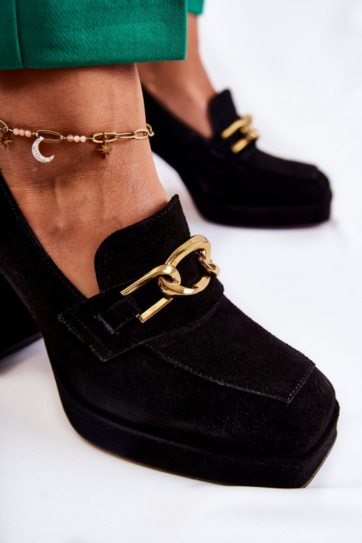 Suede Pumps With A Decorative Chain Laura Messi 2444 Black Suede Pumps With A Decorative Chain Laura Messi 2444 Black