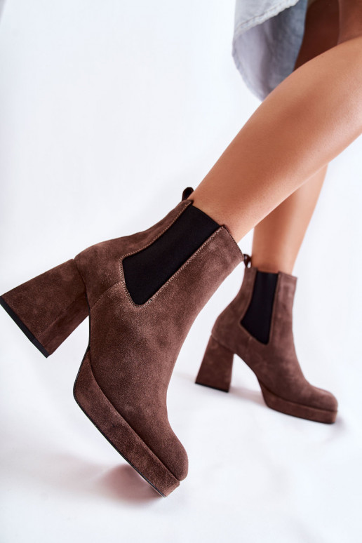 Suede Boots On Massive Heel Laura Messi 2519 Brown Suede Boots On Massive Heel Laura Messi 2519 Brown