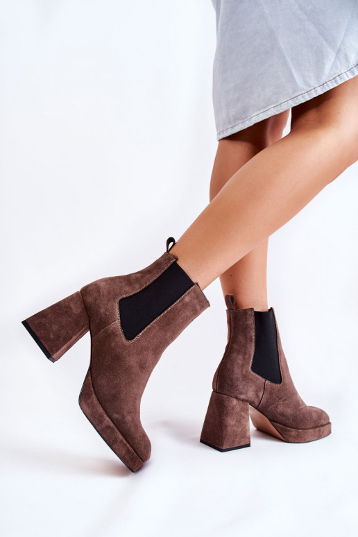 Suede Boots On Massive Heel Laura Messi 2519 Brown Suede Boots On Massive Heel Laura Messi 2519 Brown