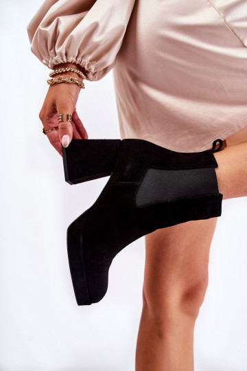 Suede Boots On Massive Heel Laura Messi 2519 Black 2