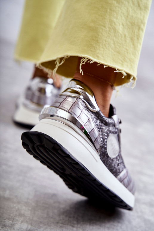 Damskie Buty Sportowe Na Koturnie GOE KK2N4083 Srebrne