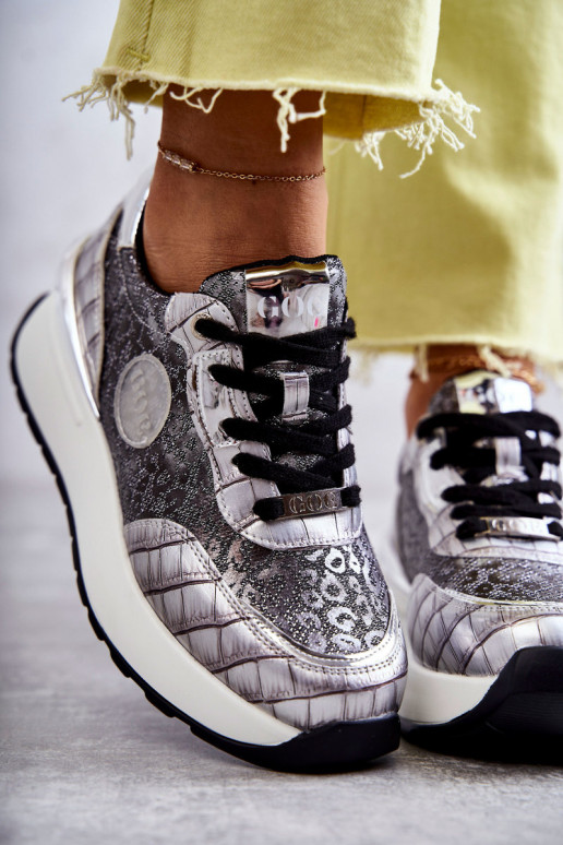 Damskie Buty Sportowe Na Koturnie GOE KK2N4083 Srebrne