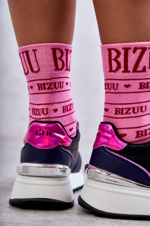 Damskie Buty Sportowe Na Koturnie GOE KK2N4081 Czarno-Granatowe