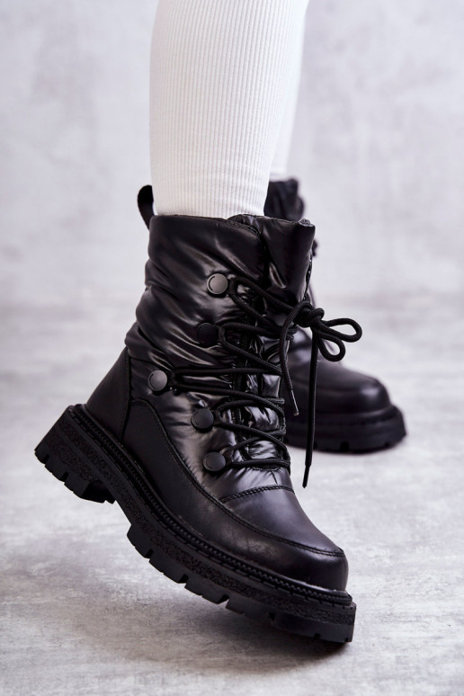 Women's Lace-up Snow Boots GOE KK2N4017 Black Women's Lace-up Snow Boots GOE KK2N4017 Black