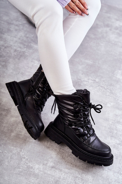 Women's Lace-up Snow Boots GOE KK2N4017 Black Women's Lace-up Snow Boots GOE KK2N4017 Black