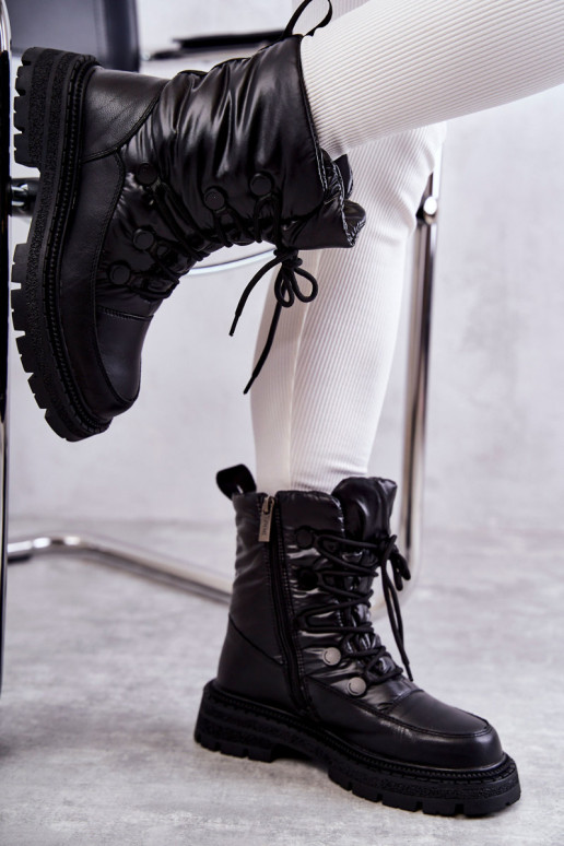 Women's Lace-up Snow Boots GOE KK2N4017 Black Women's Lace-up Snow Boots GOE KK2N4017 Black