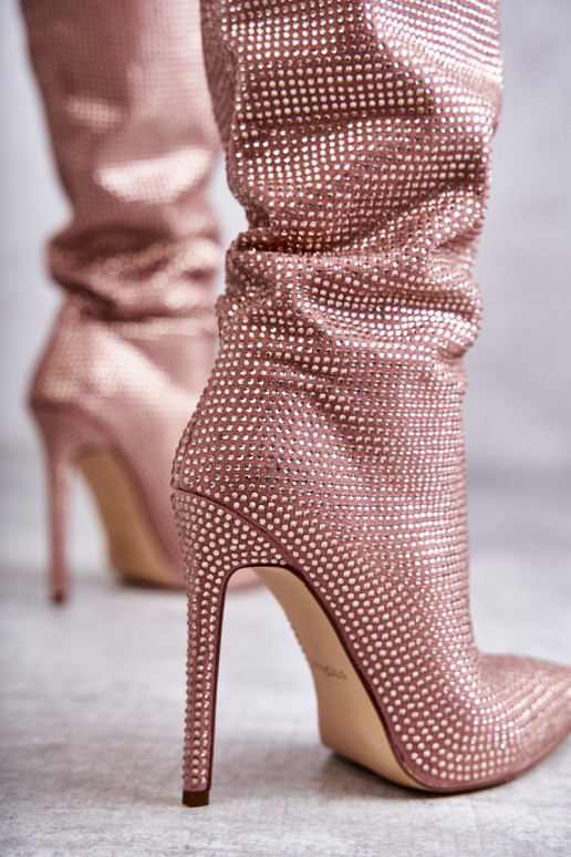 Fashionable Boots On High Heel With Cubic Zirconia Pink Lovisa Fashionable Boots On High Heel With Cubic Zirconia Pink Lovisa