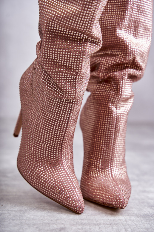 Fashionable Boots On High Heel With Cubic Zirconia Pink Lovisa Fashionable Boots On High Heel With Cubic Zirconia Pink Lovisa