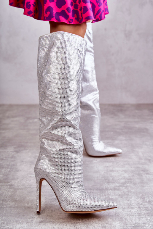 Fashionable Boots On High Heel With Cubic Zirconia Silver Lovisa Fashionable Boots On High Heel With Cubic Zirconia Silver Lovisa