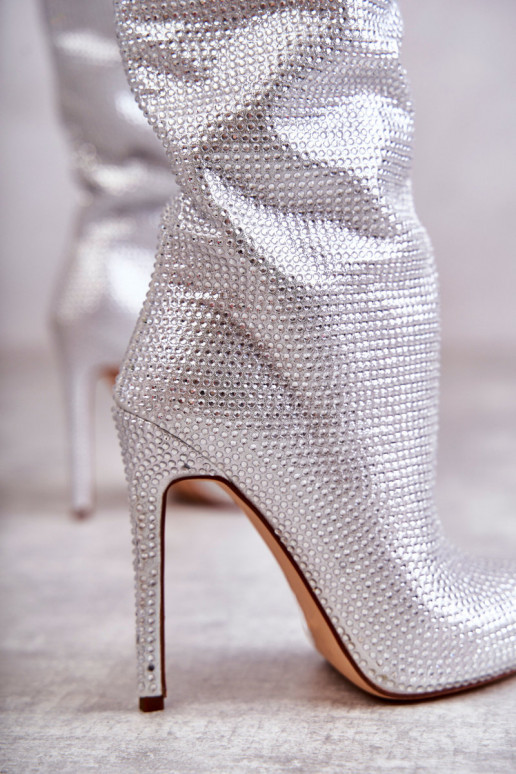 Fashionable Boots On High Heel With Cubic Zirconia Silver Lovisa Fashionable Boots On High Heel With Cubic Zirconia Silver Lovisa