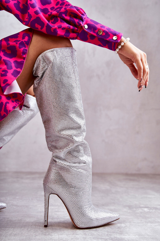 Fashionable Boots On High Heel With Cubic Zirconia Silver Lovisa Fashionable Boots On High Heel With Cubic Zirconia Silver Lovisa