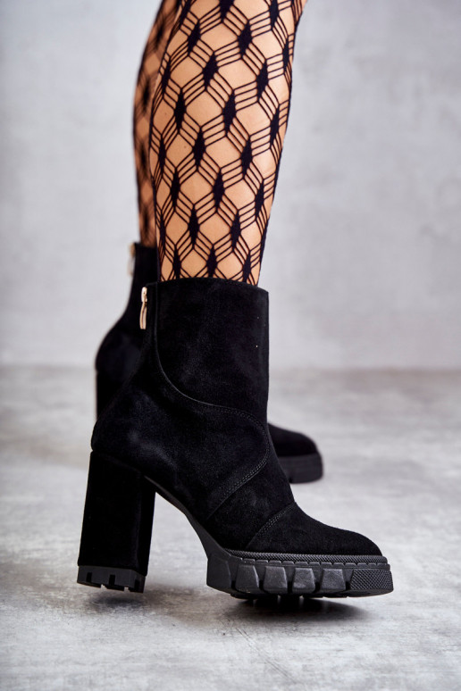 Suede Boots On Heel Black Elia Suede Boots On Heel Black Elia