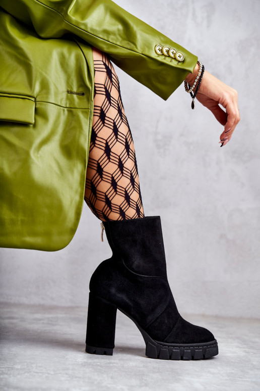 Suede Boots On Heel Black Elia Suede Boots On Heel Black Elia