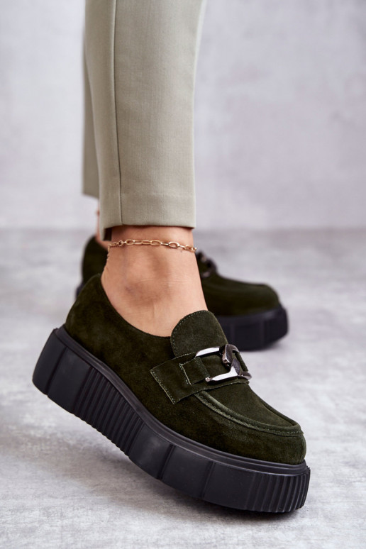 Modne Zamszowe Półbuty Na Platformie Khaki Lemar Marsol