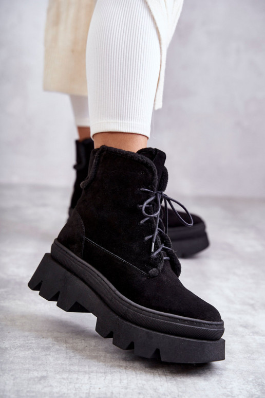 Suede Warm Lace-up Boots Black Elisabeth Suede Warm Lace-up Boots Black Elisabeth
