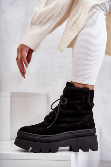 Suede Warm Lace-up Boots Black Elisabeth 2