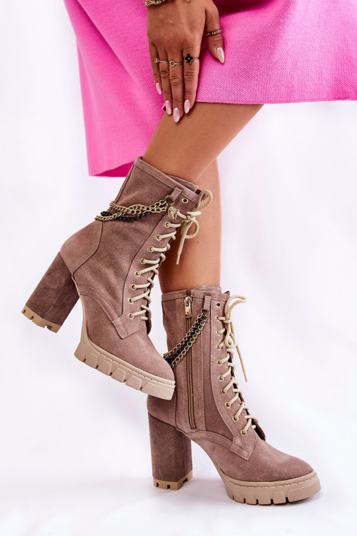 Suede Lace-Up Boots Lewski Shoes 3244 / G Beige Suede Lace-Up Boots Lewski Shoes 3244 / G Beige
