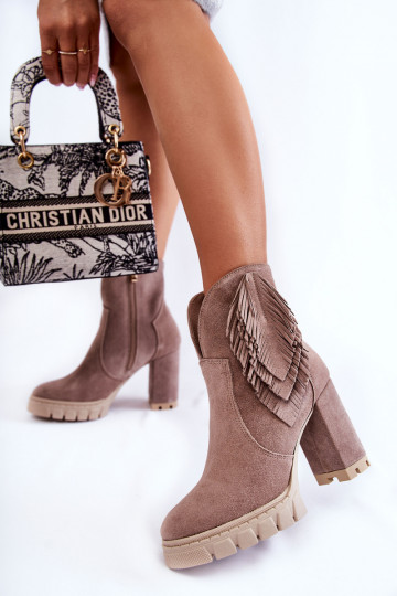 Zamszowe Botki Na Platformie Lewski Shoes 3251 Cappucino 2