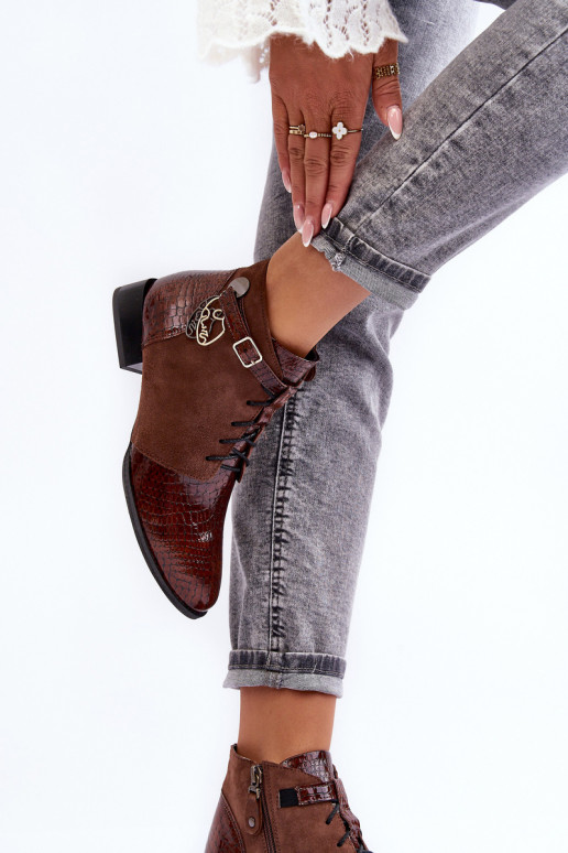 Damskie Skórzane Botki Trzewiki Maciejka 5743A-02 Brązowe