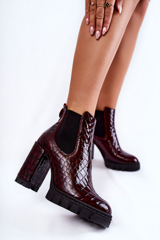 Lacquered boots Snake pattern on a post Maroon Eldey Lacquered boots Snake pattern on a post Maroon Eldey