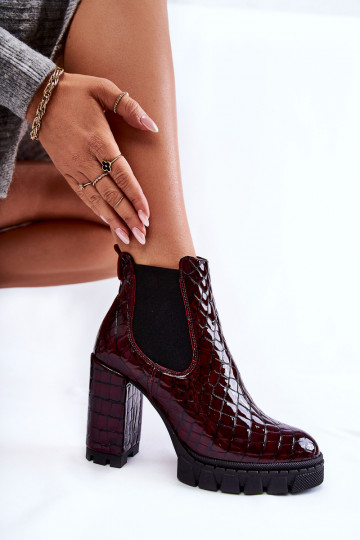 Lacquered boots Snake pattern on a post Maroon Eldey 2