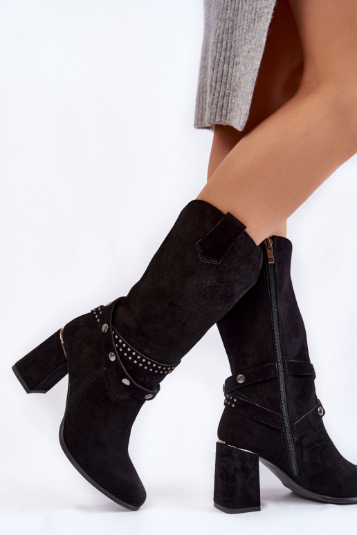 Women's Suede High Heel Boots Lewski Shoes 2934/B Black Women's Suede High Heel Boots Lewski Shoes 2934/B Black