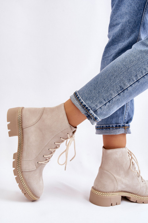 Botki Na Płaskim Obcasie Lewski Shoes 3285 Jasnobeżowe