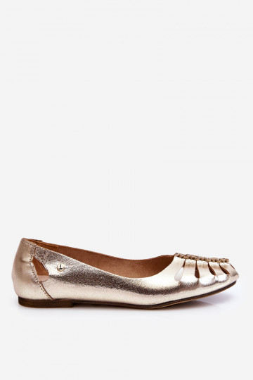 Zazoo 10009 Comfortable Women's Leather Ballerina Shoes Gold 2