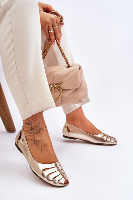 Zazoo 10009 Comfortable Women's Leather Ballerina Shoes Gold